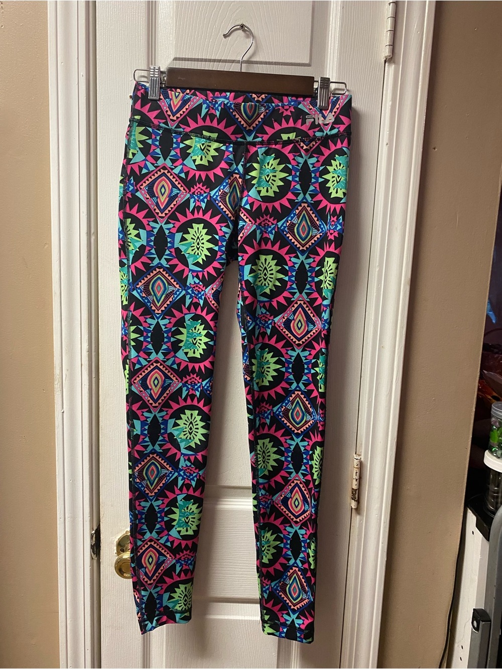 Fila Neon Geometric Print Leggings - Black, Pink, Green, Blue